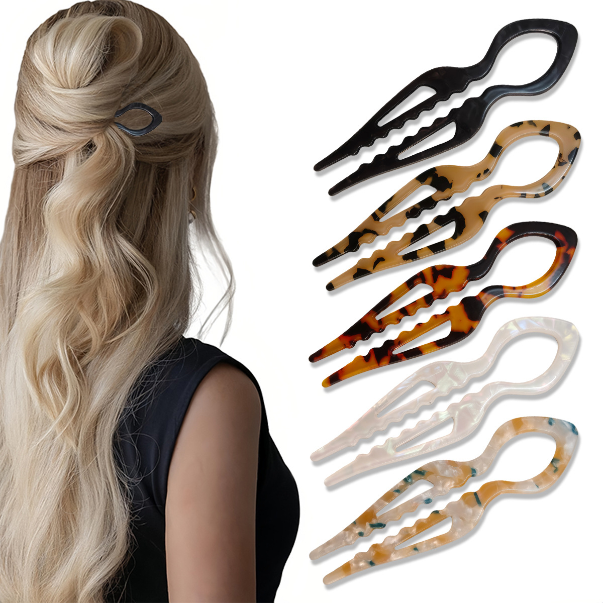 Hair Fork Stick - U-Shaped Hair Sticks Tortoiseshell Acrylic Anti-Slip