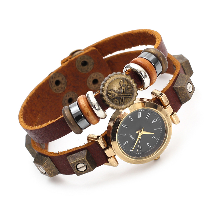Women Accessories Pk - Punk Style Quartz Watch Handmade Leather