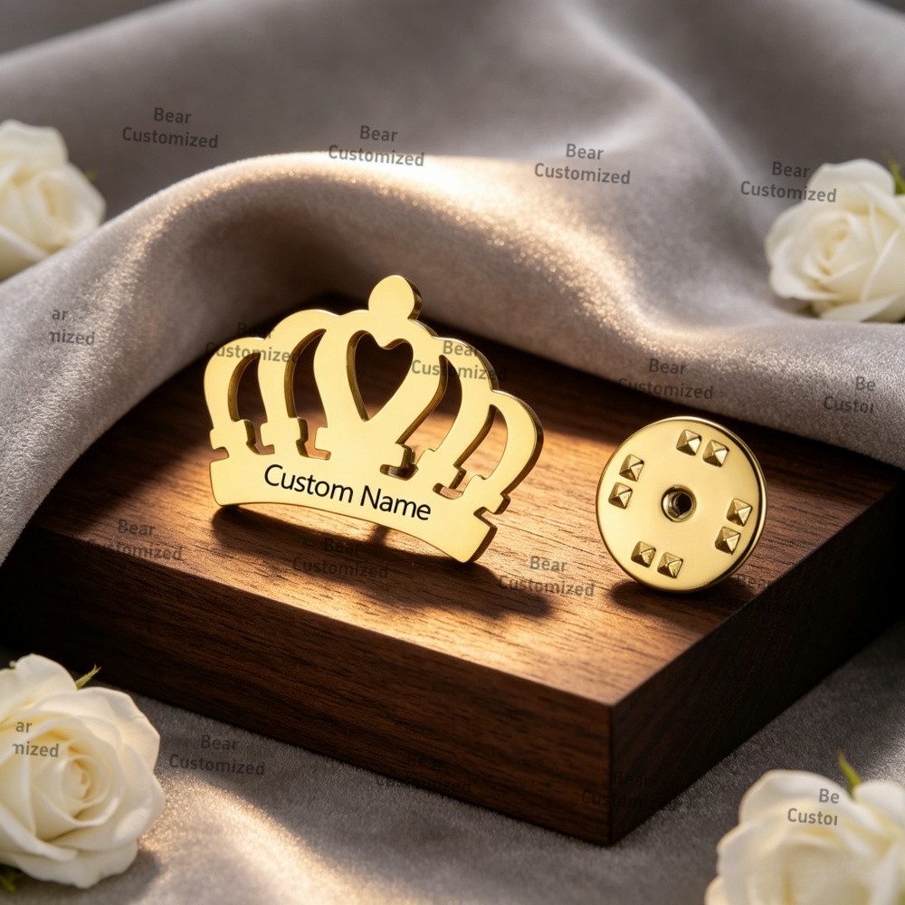 Brooch Pin Gold - Custom Engraved Name Personalized brooch stainless