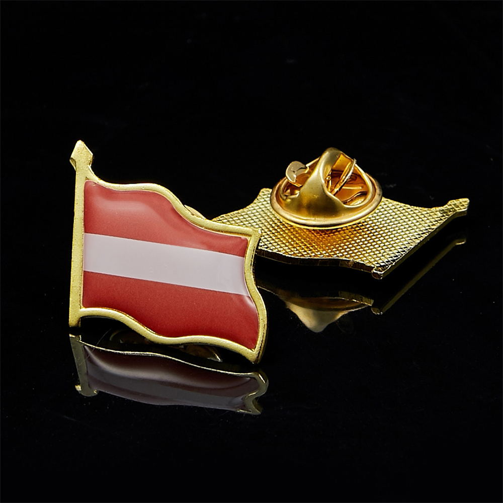 Brooch Pin Gold - Austria Waving National Epoxy Flag Gold