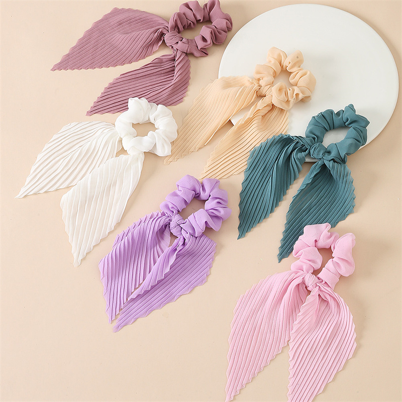 Scrunchie Satin Set - 6Pcs/set Pleated Ribbon Scrunchie – Long
