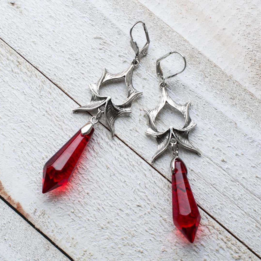 Women'S Vampire Accessories - Vampire Crystal Bat earrings,Gothic jewelry,witchcraft accessories,pagan,mysterious,silver