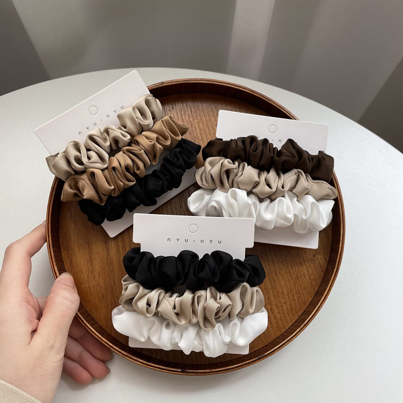 Scrunchie Satin Set - 3Pcs/set Satin Scrunchies Solid Color Hair