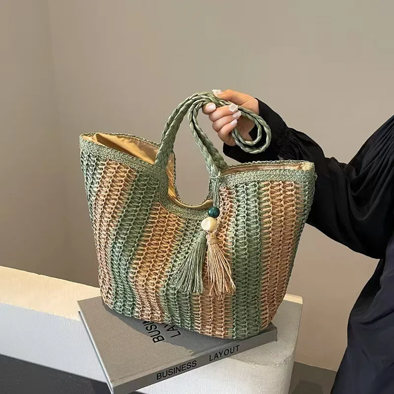 Women'S Accessories - Striped woven straw tote bag for