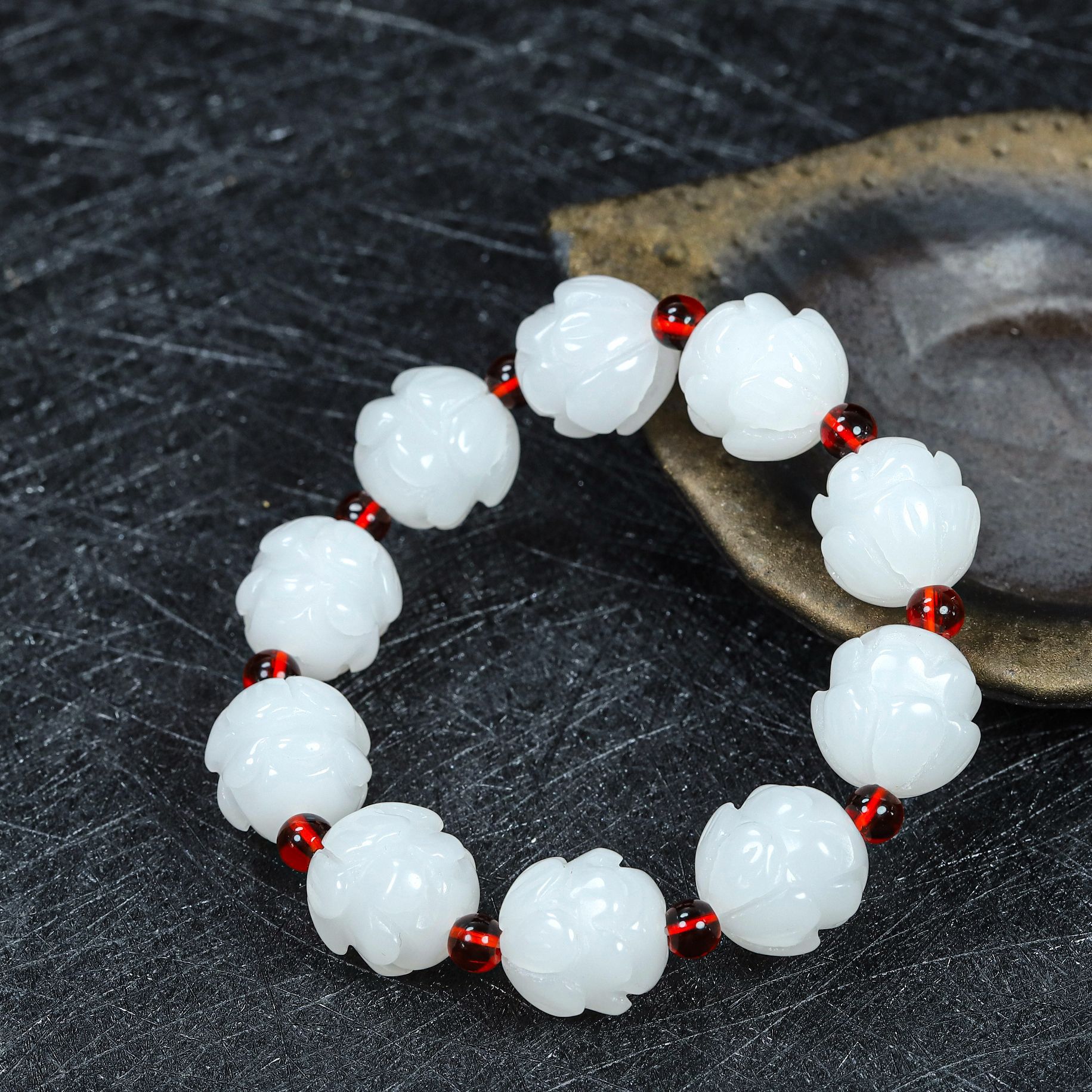 Women'S Accessories - White Real Jade Lotus Bracelet Accessories