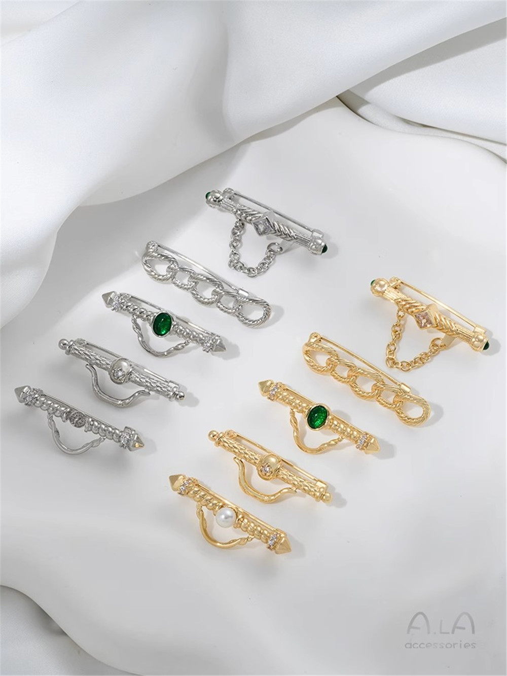 Brooch Pin Gold - 14K Gold-Color Engraved Zirconia Slotted Brooch,