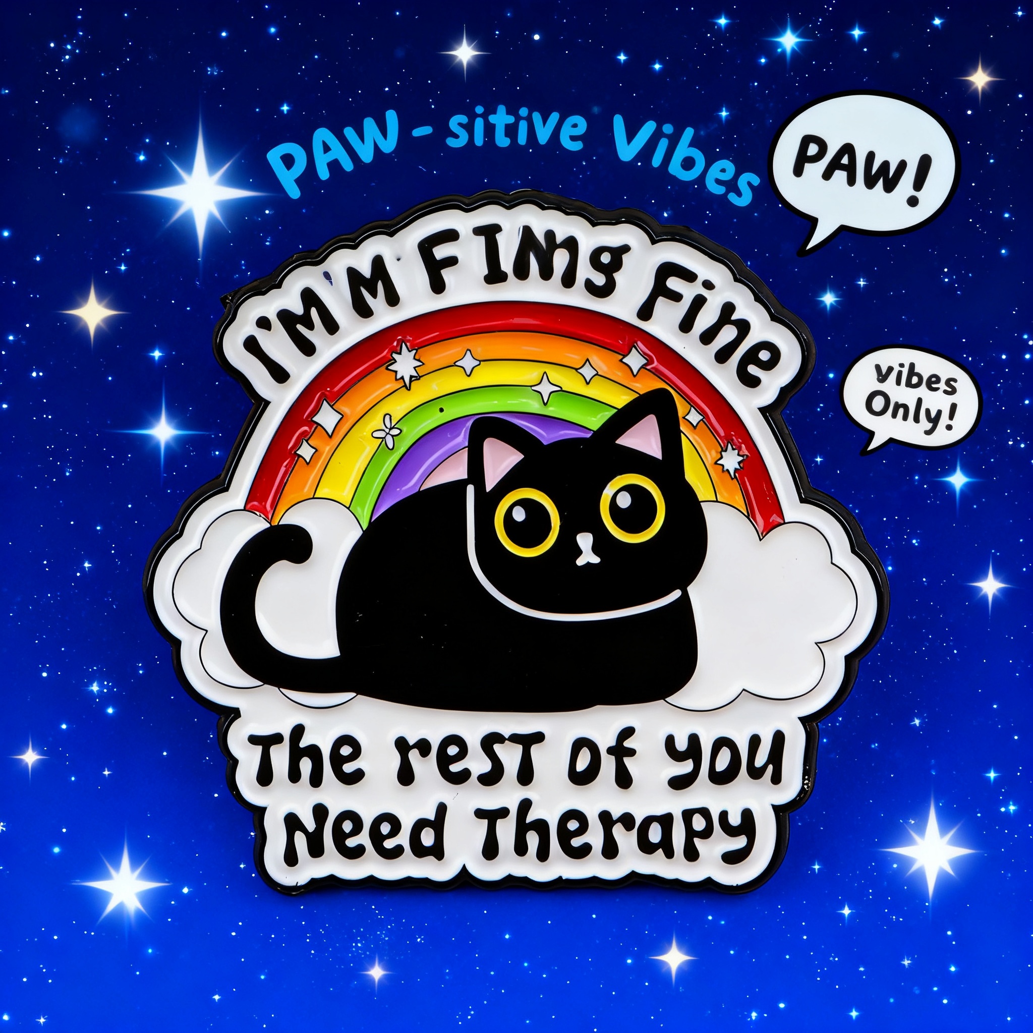 Women Accessories Picture - Cute Black Cat Enamel Pin Rainbow