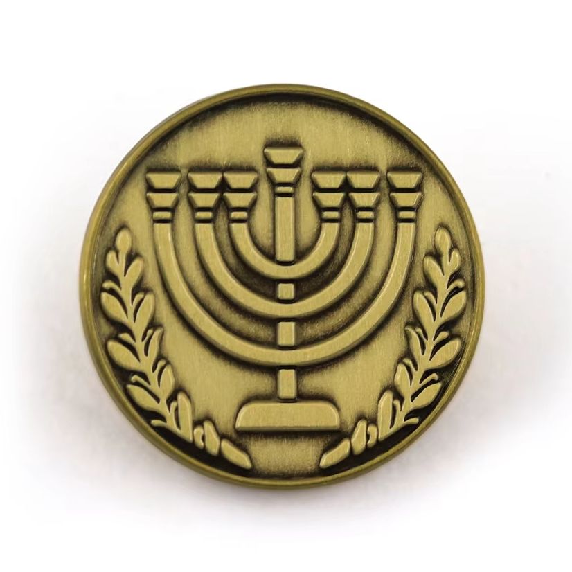 Brooch Pin Gold - Vintage Jewish Menorah Brooch Antique Gold