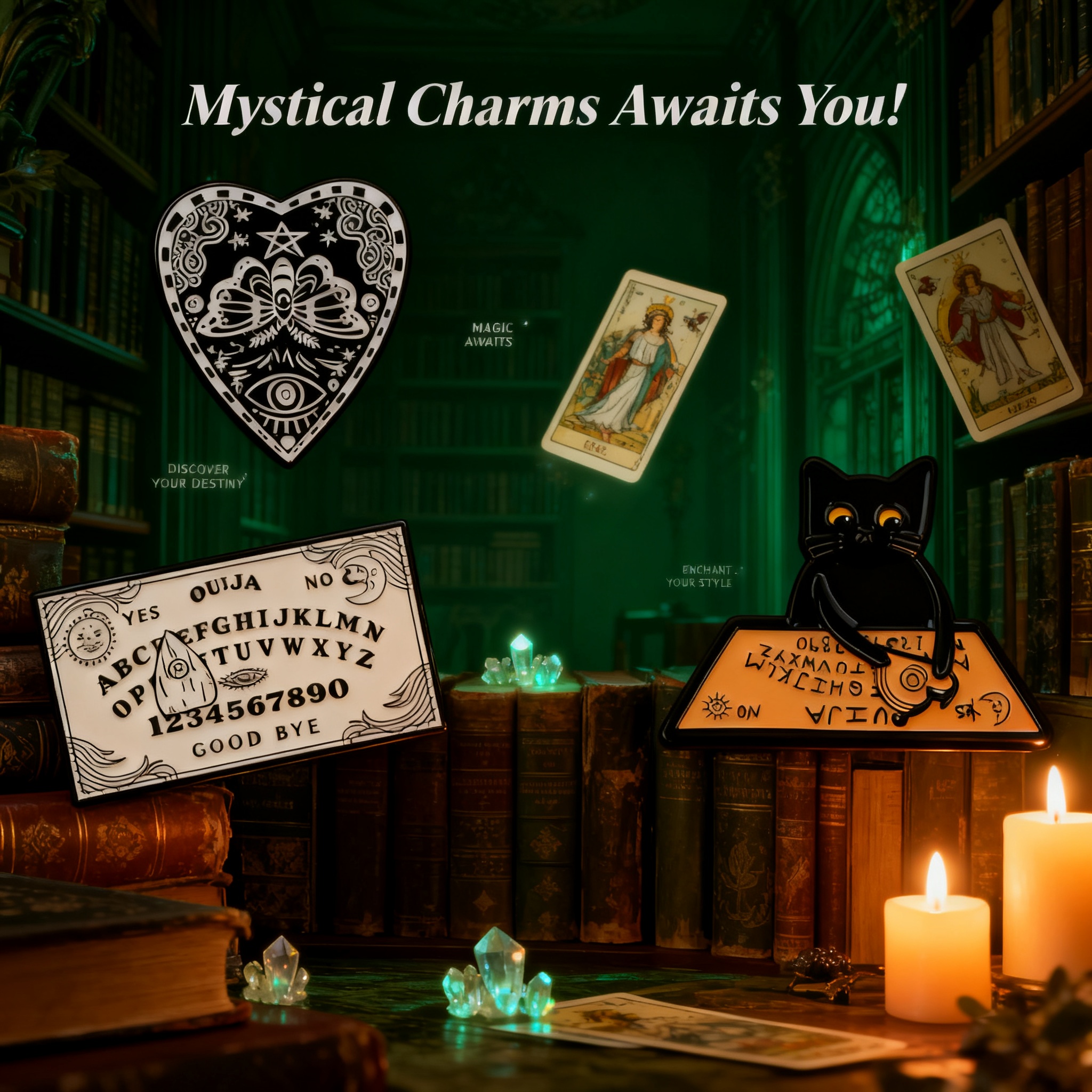Women Accessories Picture - Black Cat Ouija Enamel Pin Halloween