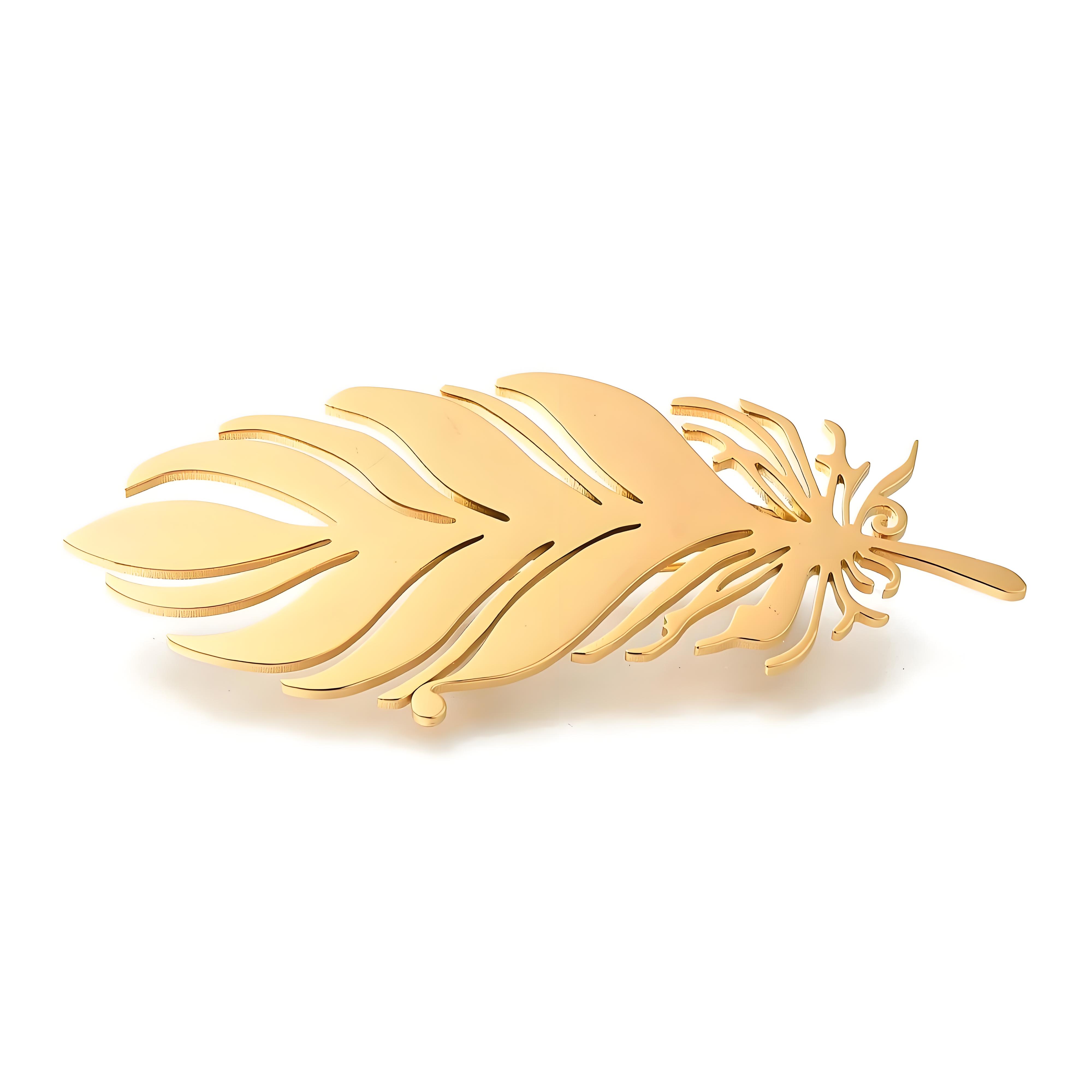 Brooch Pin Gold - Gold - Plated Feather Brooch, Exquisite