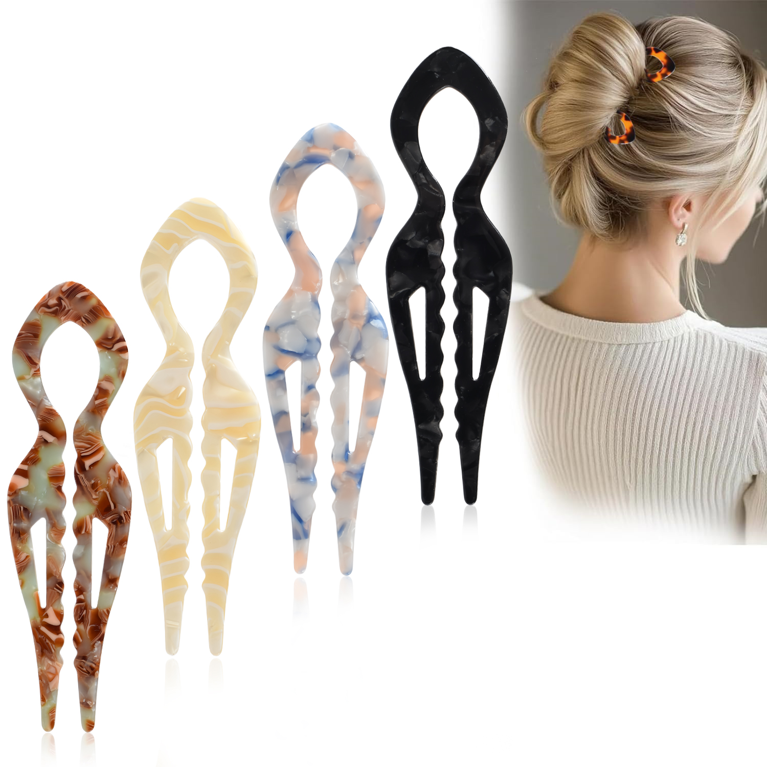 Hair Fork Stick - 1 PC Acrylic Fish Tail U-shaped