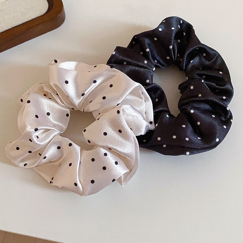 Scrunchie Satin Set - 1/2 Pcs Black White Dot Hair