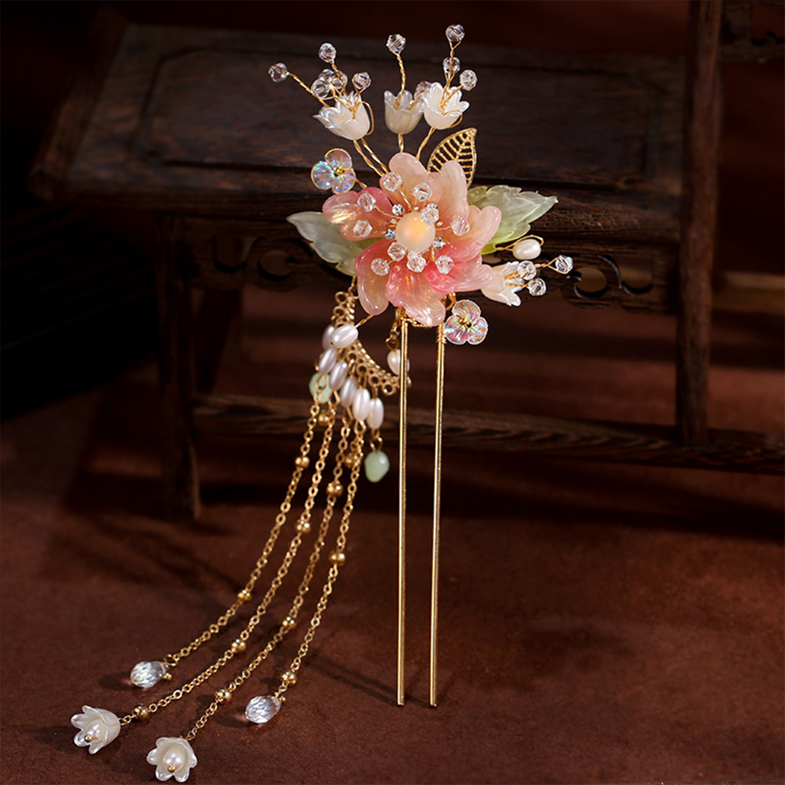 Hair Fork Stick - Elegant Pink Flower Hair Pin U
