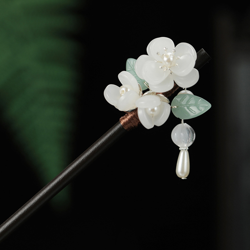 Hair Fork Stick - Retro Flower Hairpin With Pearl Sandalwood