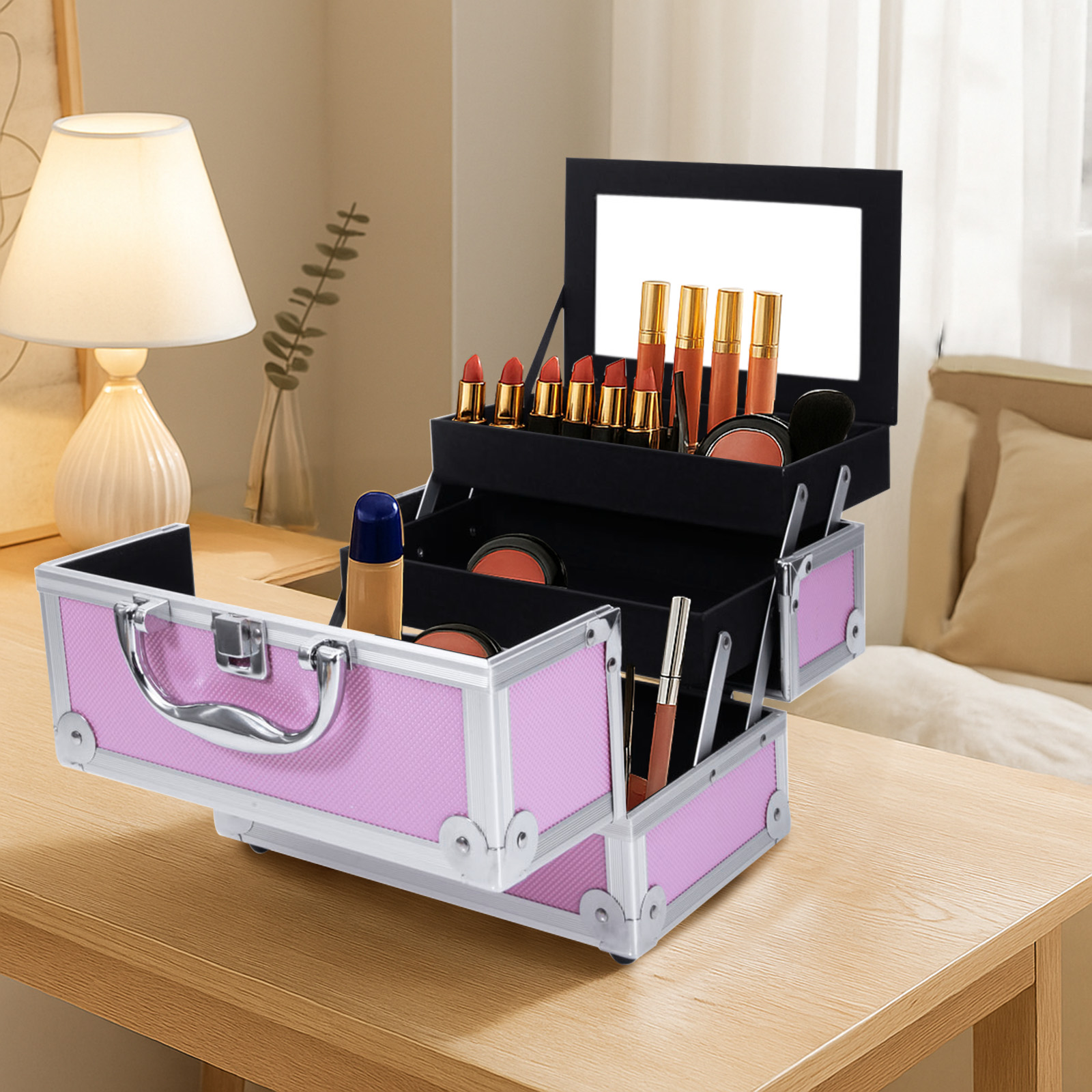 Pink Aluminum Alloy Makeup Cas - Women Accessories Organizer recensie en prijs