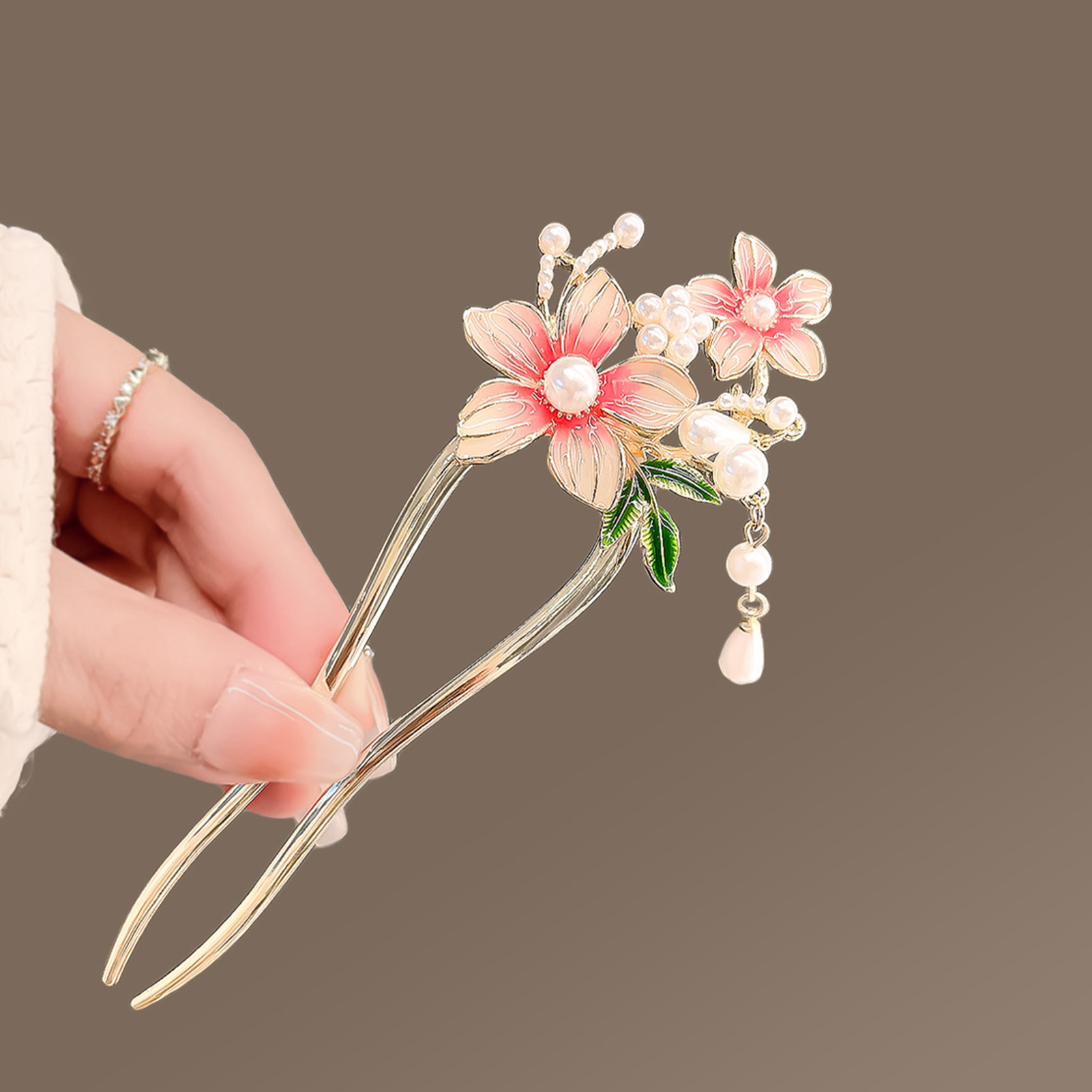 Elegant Pink Flower Hair Pin U - Hair Fork Stick recensie en prijs