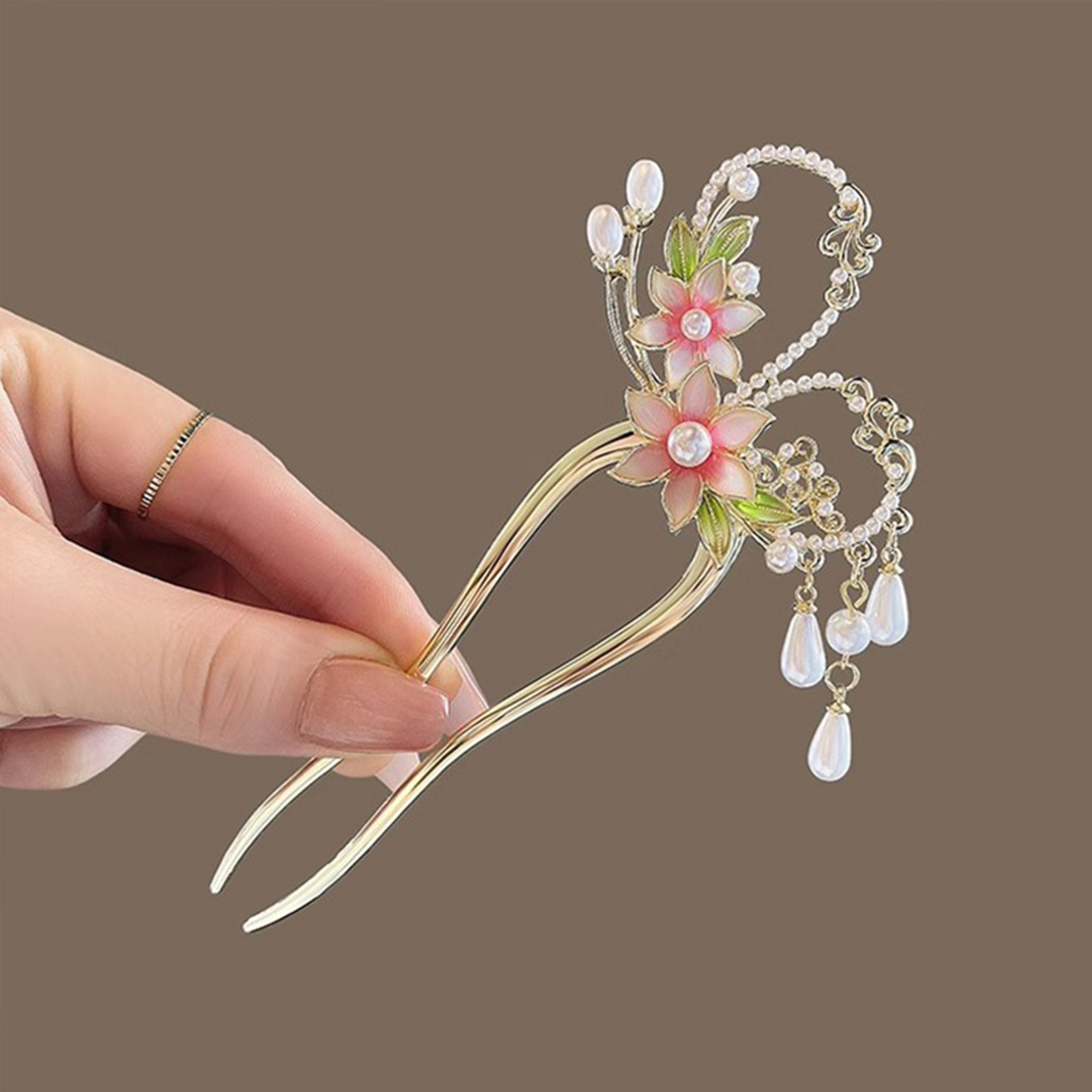 Elegant Pink Flower Hair Pin U - Hair Fork Stick recensie en prijs