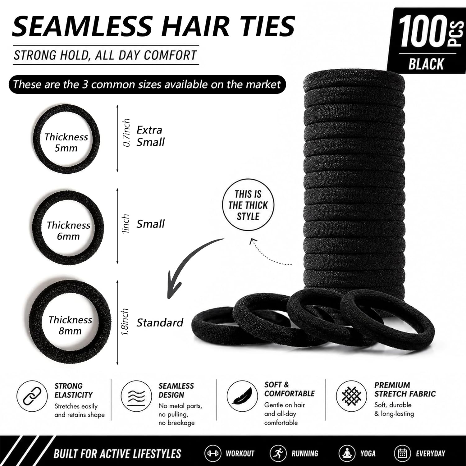 100PCS Black Hair Ties for Wom - Hair Band Elastic recensie en prijs
